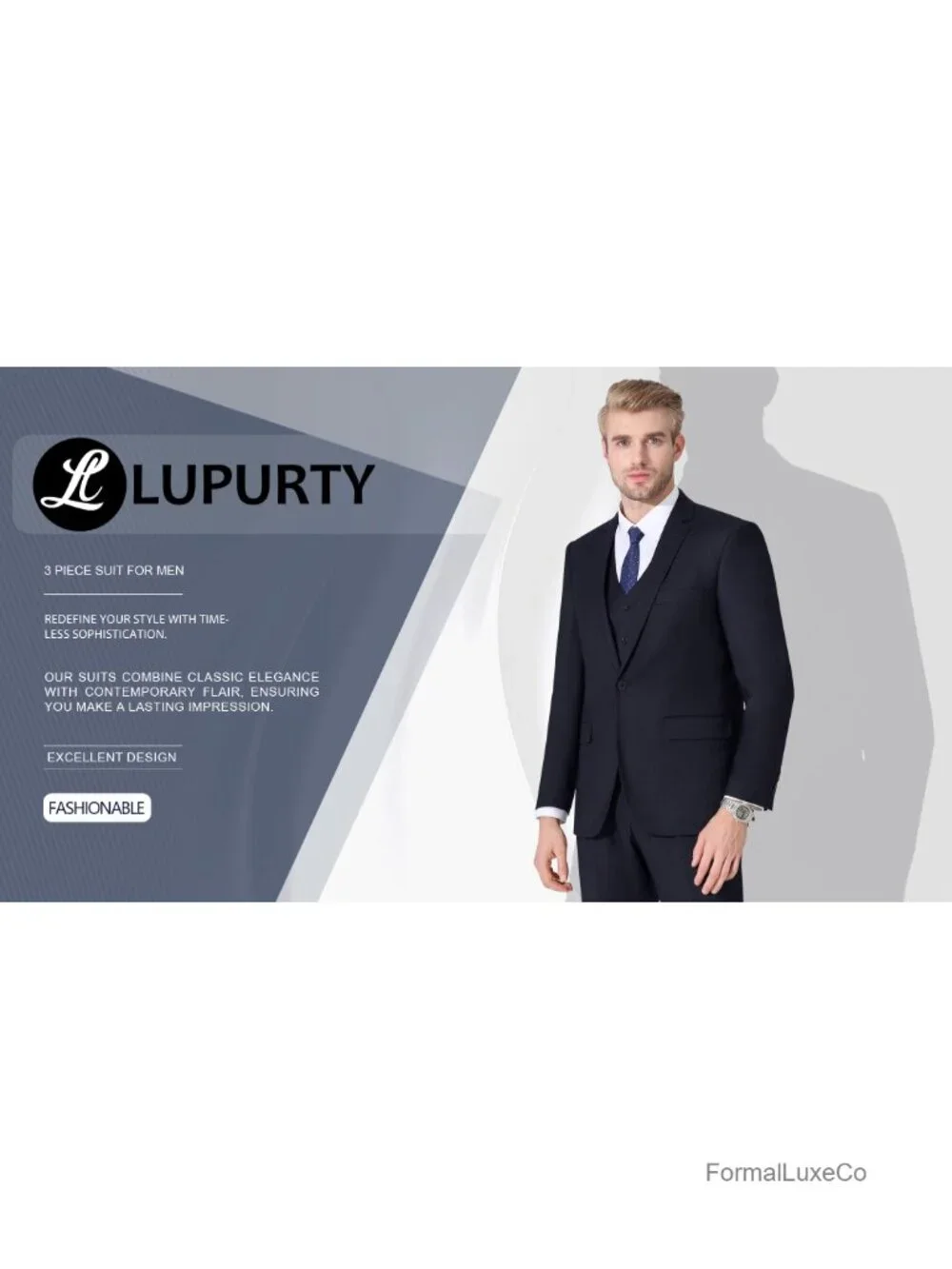 Men's 3 Piece Slim Fit Tuxedo Suit Set with Vest & Tie, Wedding Prom Business